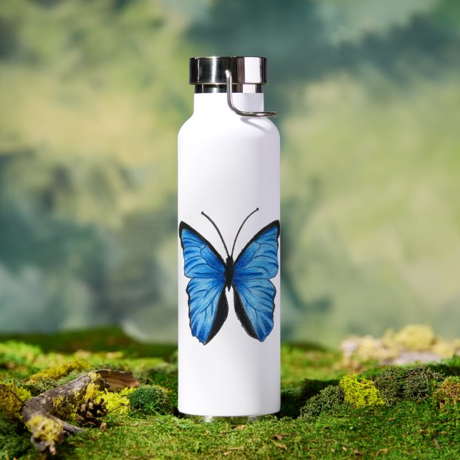 Customizable Blue Butterfly Design Water Bottle (Outdoor (Rotated))