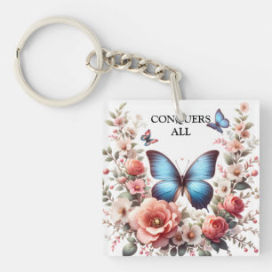 Customizable Blue Butterfly Floral Art-96279 Keychain