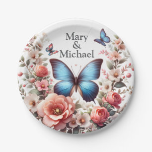 Customizable Blue Butterfly Floral Art-96279 Paper Plates