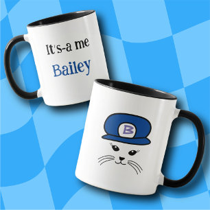 Customizable Blue Cap Little Cat Mug