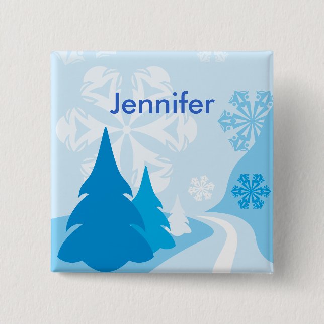 Customizable blue christmas Party name Pinback Button (Front)