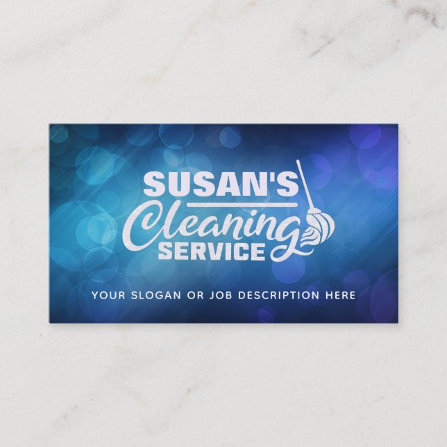 Customizable Blue Cleaning Business Cards (Front)