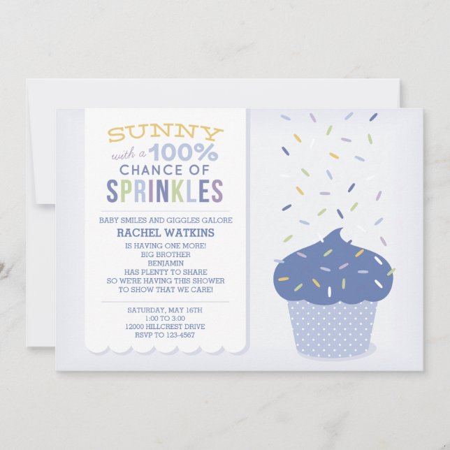 Customizable Blue Cupcake Sprinkle Invitation (Front)