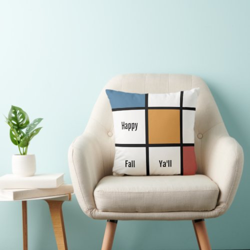 Customizable Blue Gold and Rust Squares Throw Pillow