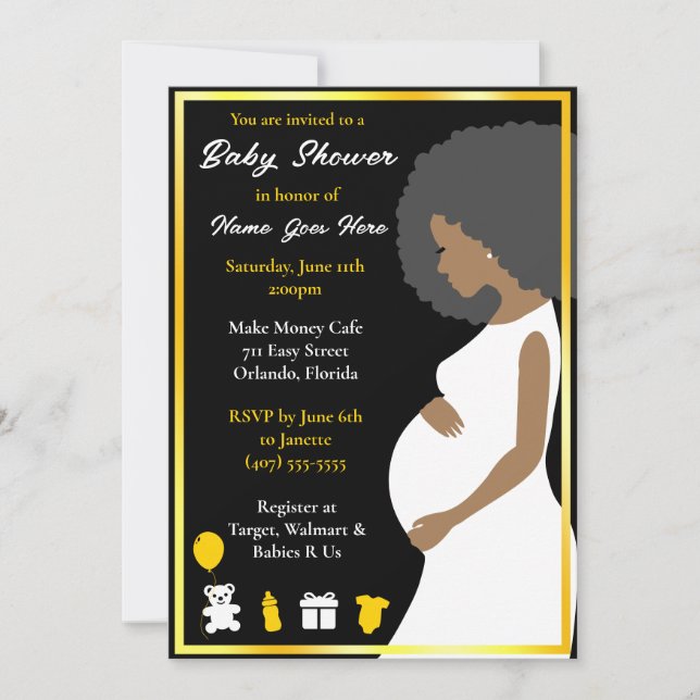 Customizable Blue Gold | Pregnant Downloadable Invitation (Front)