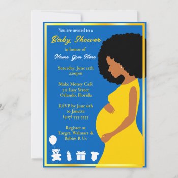 Customizable Blue Gold | Pregnant Downloadable Invitation by WhizCreations at Zazzle