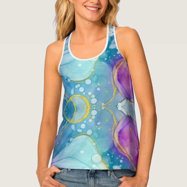 Customizable Blue Gold Purple Women's Tank Top (Front)