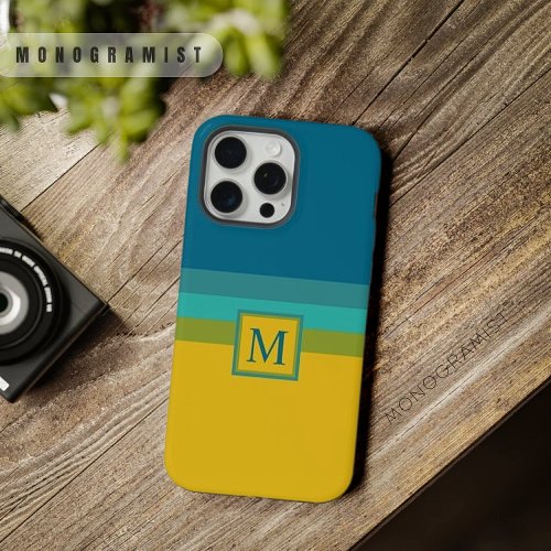 Customizable  Blue Green Yellow Color Block iPhone 15 Pro Max Case