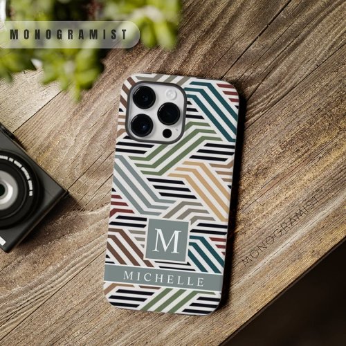 Customizable Blue Grey White Stripe Geometric  Case_Mate iPhone 14 Pro Max Case