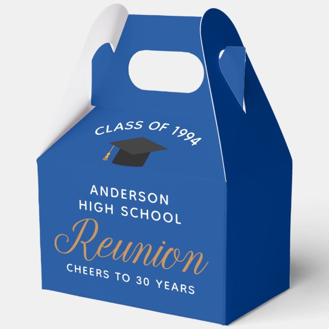 Customizable Blue High School Alumni Reunion Party Favor Boxes (Front)