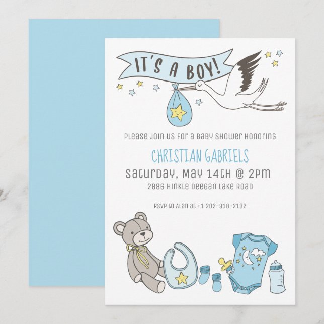 Customizable Blue It's a Bo Baby Shower Invitation (Front/Back)