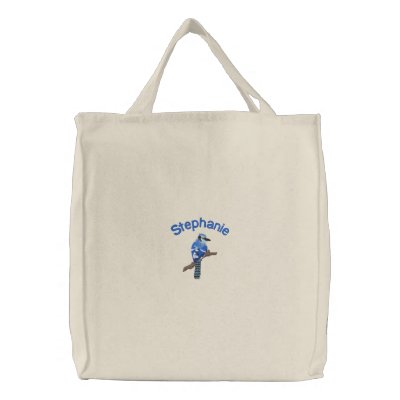 Customizable Blue Jay Embroidered Tote Bag