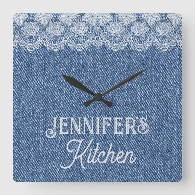 Customizable Blue Jean Kitchen Wall Clock (Front)