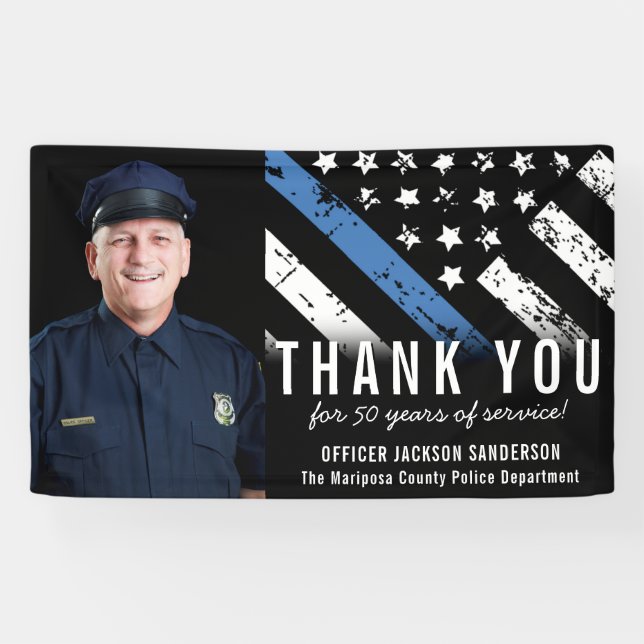 Customizable Blue Line Police Retirement Photo Banner (Horizontal)