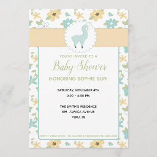 Customizable Blue Little Llama Baby Shower Invite