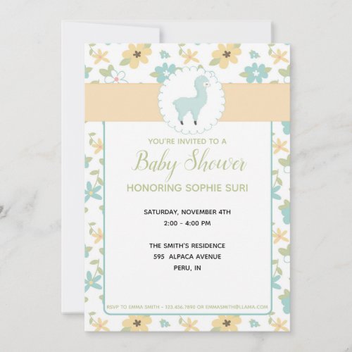 Customizable Blue Little Llama Baby Shower Invite