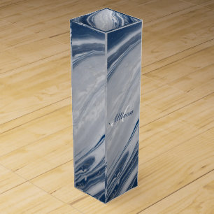 Customizable blue marble monogram and name wine box