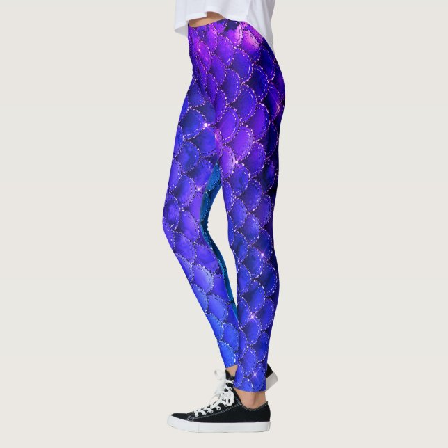 Customizable Blue Mermaid Glitter  Leggings (Left)