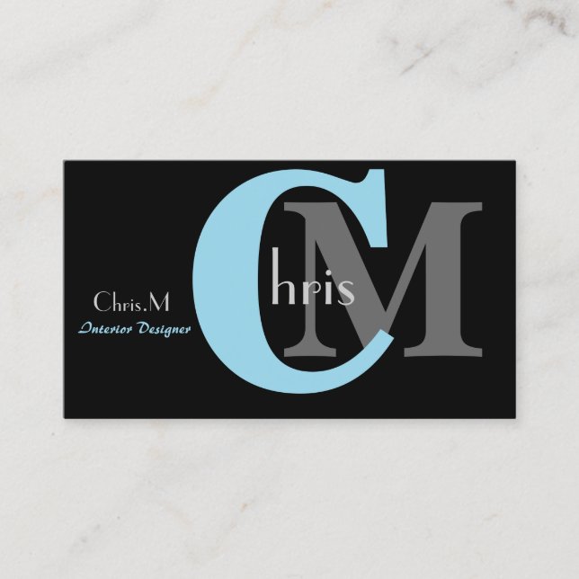 Customizable Blue Monogram Business Cards (Front)