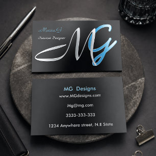 Customizable Blue Monogram  Foil Spot Gloss Business Cards