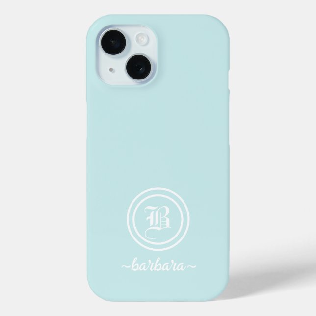 Customizable Blue Monogram & Name Phone Case (Back)