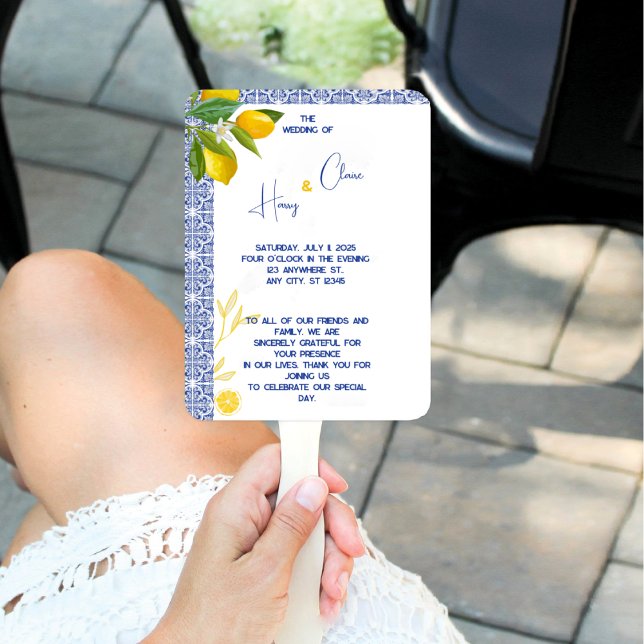 Customizable blue Moroccan tiles Inspired Hand Fan (Creator Uploaded)