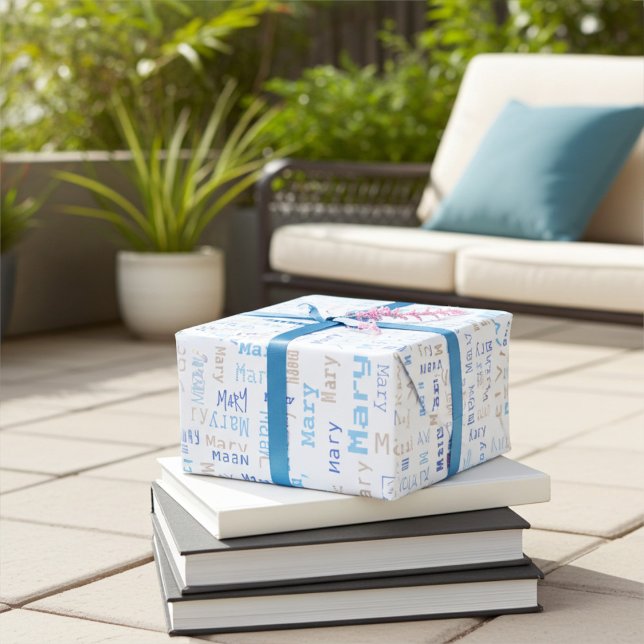 Customizable Blue Name Gift Wrapping Paper (Creator Uploaded)