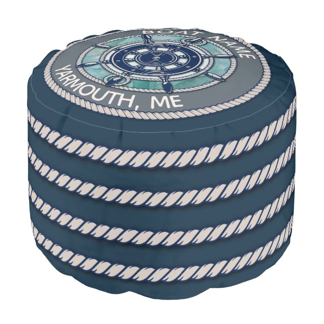 Customizable Blue Nautical Boating Ropes  Pouf (Angled Front)