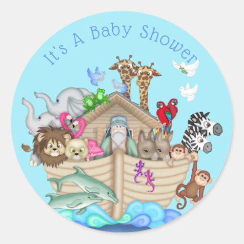 Customizable Blue Noahs Ark Baby Shower Sticker