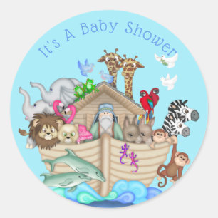 Customizable Blue Noah's Ark Baby Shower Sticker