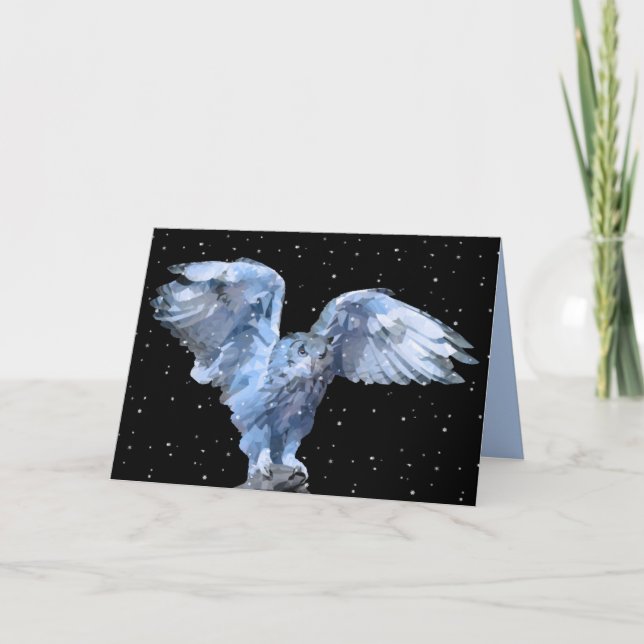 Customizable Blue Owl In Snow Greeting Card (Front)