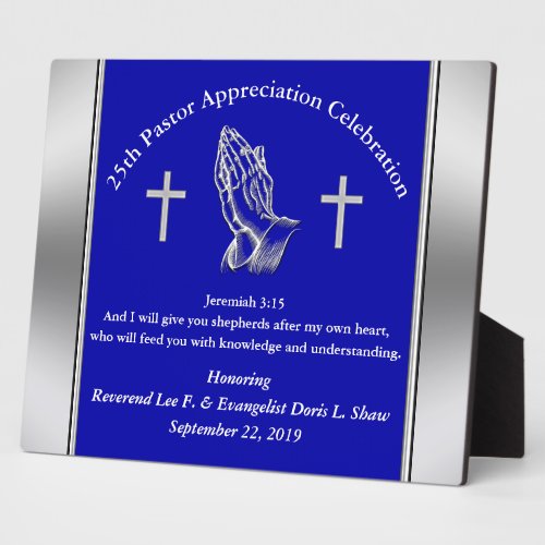 Customizable Blue Pastor Appreciation Plaque