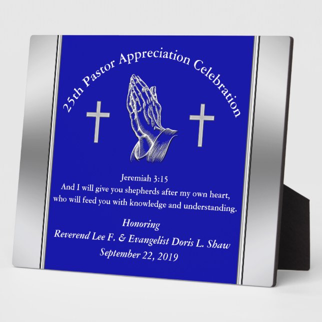 Customizable Blue Pastor Appreciation Plaque (Side)