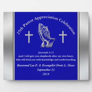 Customizable Blue Pastor Appreciation Plaque