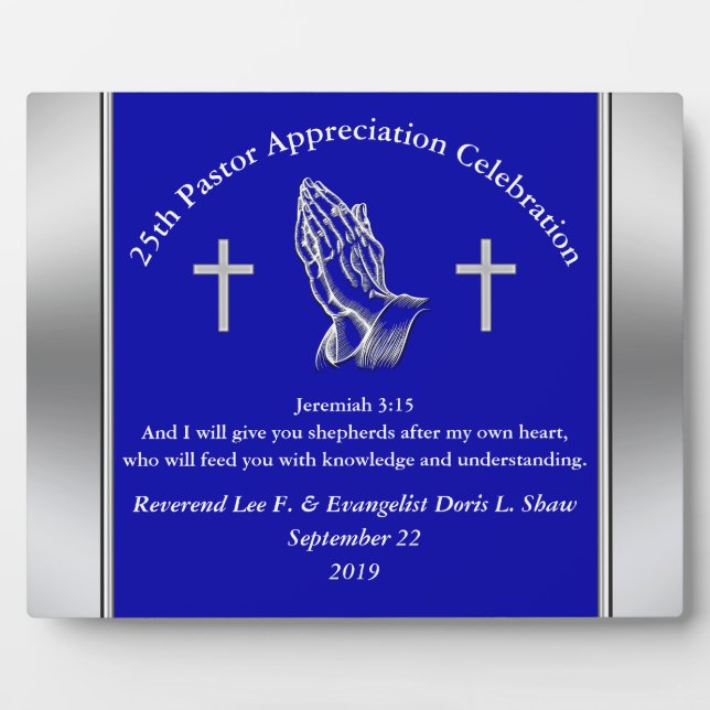 Customizable Blue Pastor Appreciation Plaque (Front)