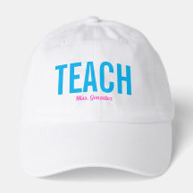 Customizable Blue & Pink Name Teacher Hat