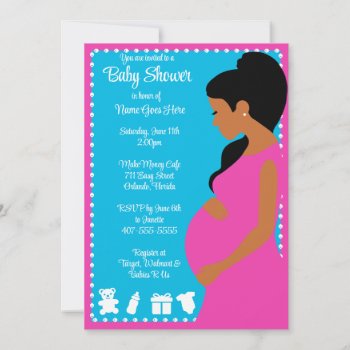 Customizable Blue Pink | Pregnant African American Invitation by WhizCreations at Zazzle
