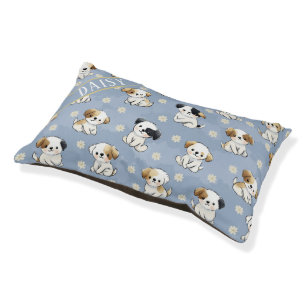 Customizable Blue Puppy and Floral Pattern  Pet Bed