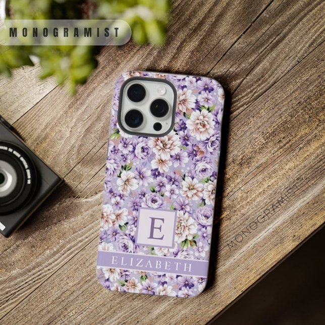 Customizable Blue Purple Floral White Flowers iPhone Case (Customizable Blue Purple Floral White Flowers iPhone Case)
