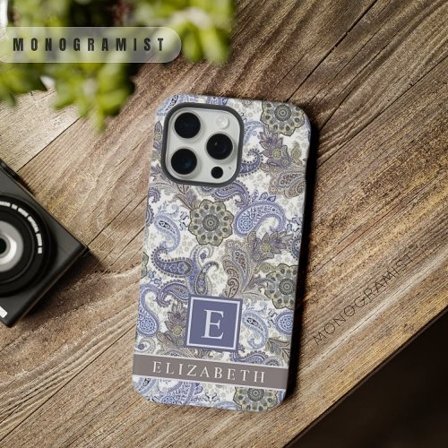 Customizable Blue Purple Grey White Paisley iPhone 15 Pro Max Case