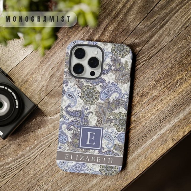 Customizable Blue Purple Grey White Paisley iPhone Case (Customizable Blue Purple Grey White Paisley iPhone Case)