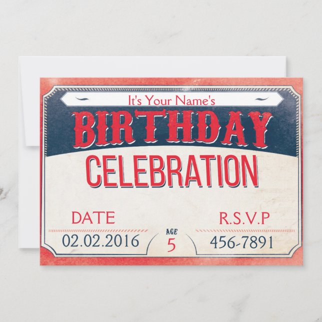 Customizable Blue & Red Carnival Birthday Invitation (Front)