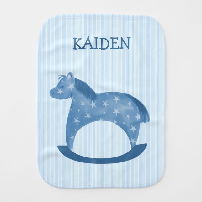 Customizable Blue Rocking Horse Burp Cloth (Front)