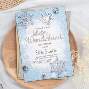 Customizable Blue Silver Winter Baby Shower Invitation