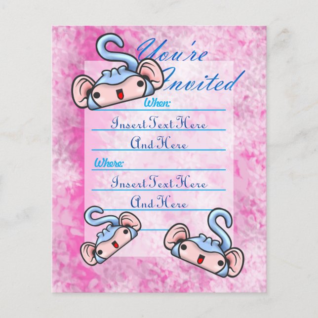 Customizable Blue Smiling Monkeys Invite Flyer (Front)