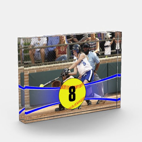 Customizable Blue Softball Photo Cube