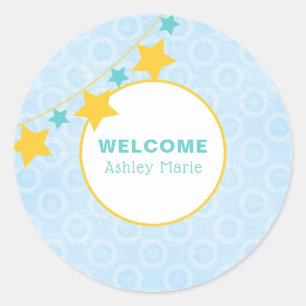 Customizable Blue Star Welcome Baby Classic Round Sticker