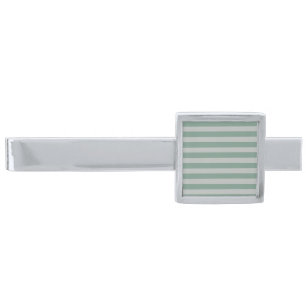 Customizable Blue Stripes Silver Finish Tie Bar