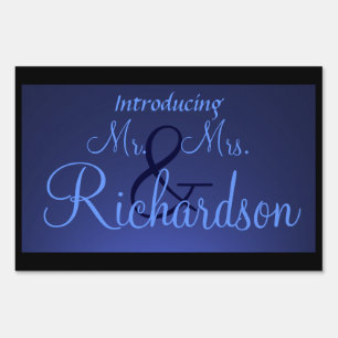 Customizable blue theme monogram wedding yard sign