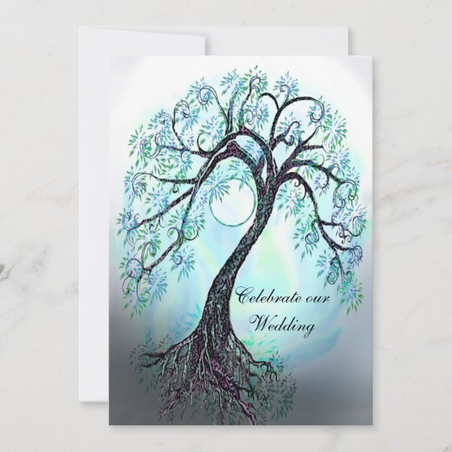 Customizable Blue Tree of Life Wedding Invitation (Front)